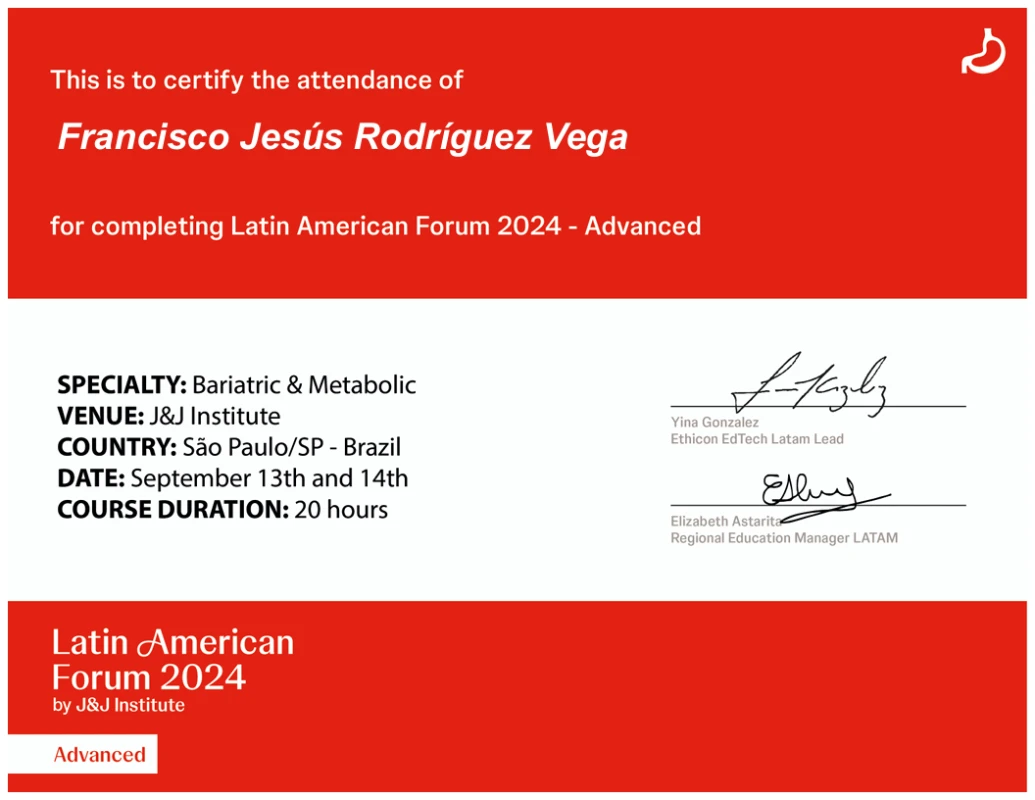 Certificado completar latin american forum 2024 avanzado, bariatico y metabolico